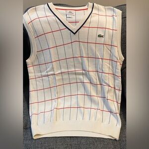 Medium Lacoste Sweater Vest: White with Red and Blue pattern